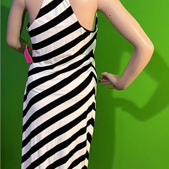 Betsey Johnson Black & White striped Dress | Halter Neck, Racerback - Picture 3 of 6
